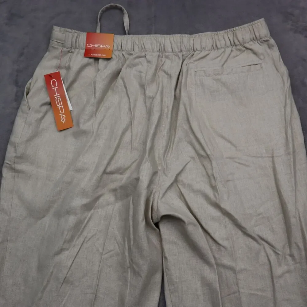 Chispa Pants Mens L 36-38 Beige Linen Blend Drawstring Waist High Rise